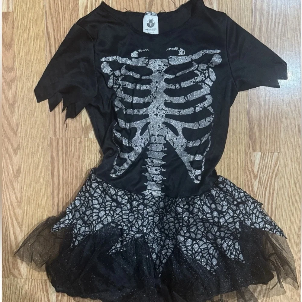 Spirit Halloween Sparkling Glitter SKELETON Tutu Dress Girls Medium 8-10 Costume